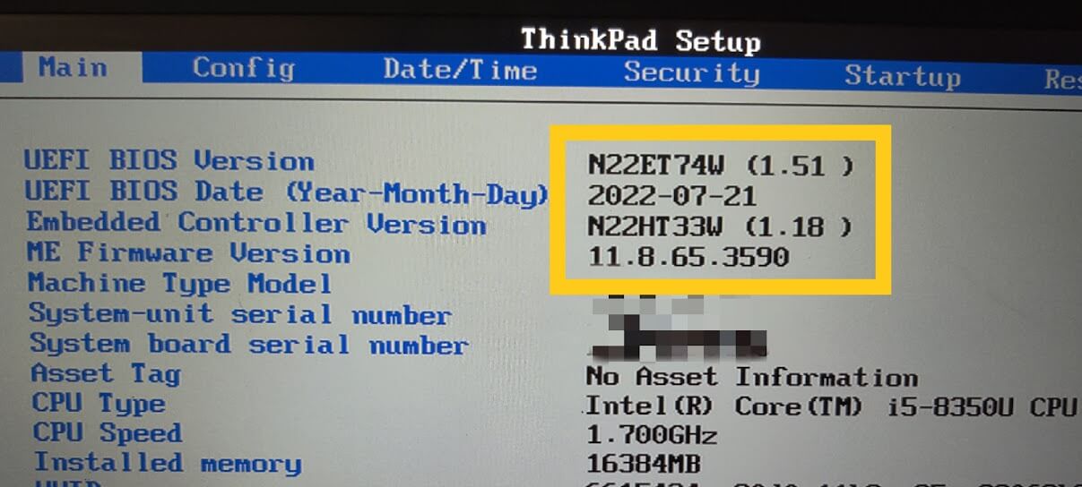 Thinkpad BIOS Version